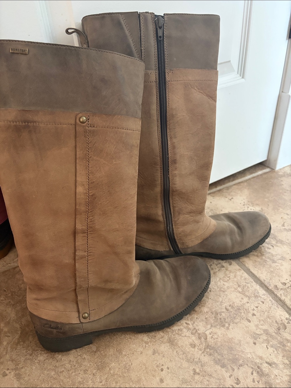 Clarks Two-Tone Tall Leather Boots - Taupe & Dark Taupe